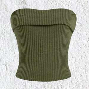 Ribbed Knit Cropped Fold-over Tube Top